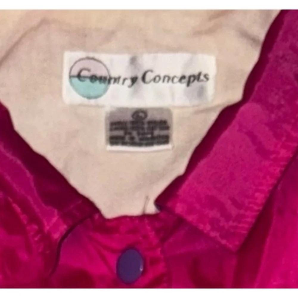 Country Concepts Lg Vintage 80's Hot Pink Windbreaker Jacket Collar Snap Waist